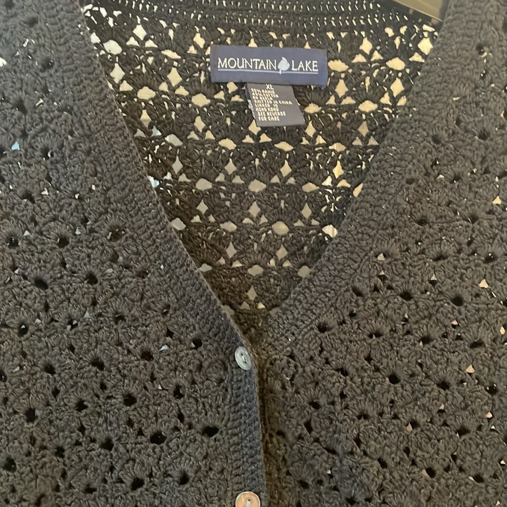 Mountain Lake Black (XL) Cardigan Sweater Open Knit - Picture 4 of 9